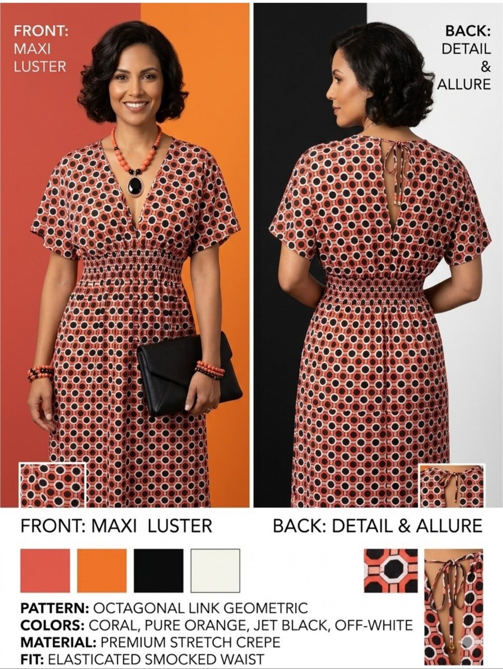 Michael Michael Kors Geometric Maxi Dress Orange & Black Size S (Damaged)